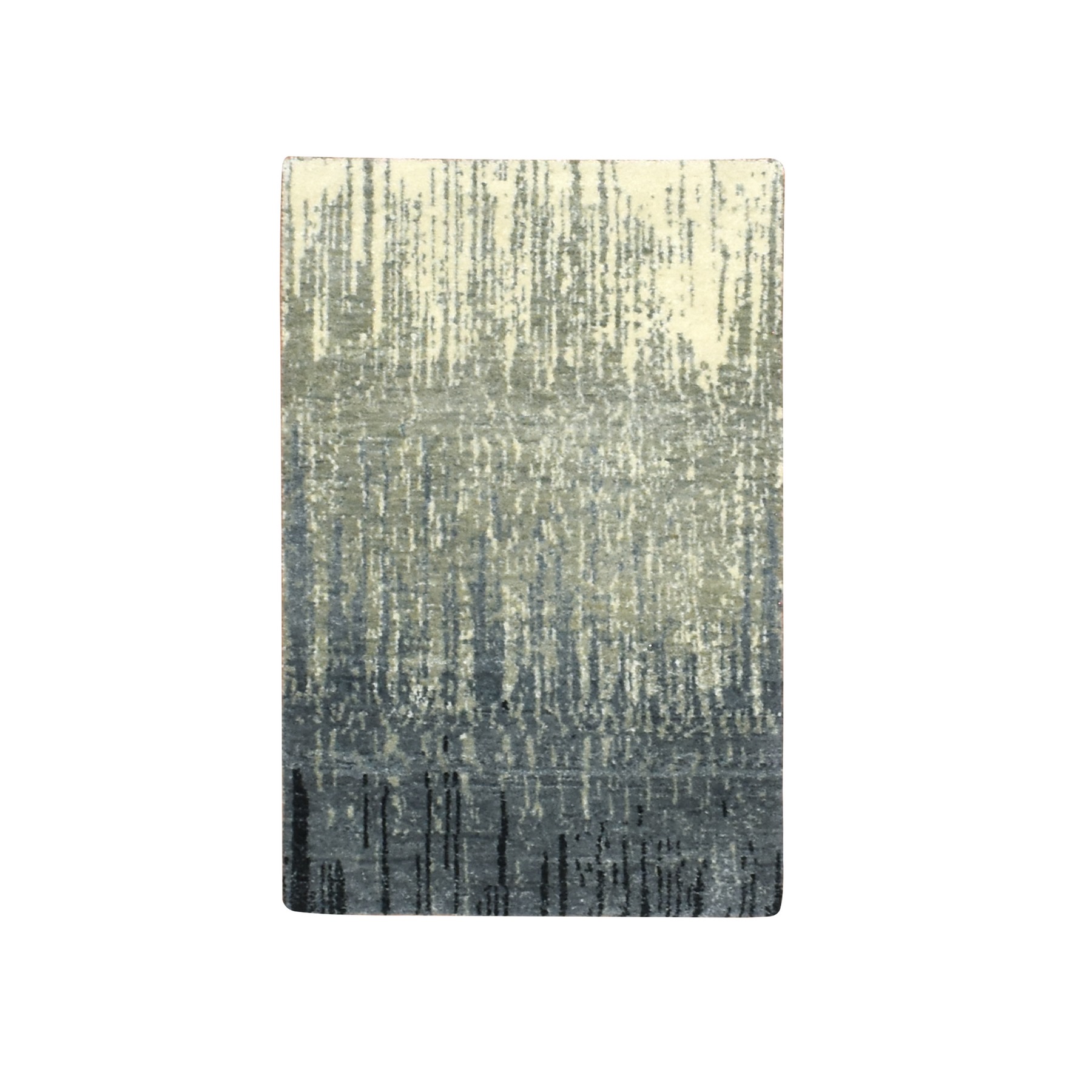 2'x3' Gray and Black, Vertical Ombre Design, Densely Woven, Hand Knotted, Pure Wool, Sample, Mat, Oriental Rug 